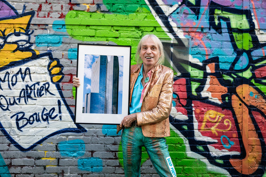 Climbing Poster of alain Robert and Seb Bouin Free Soloing building in Paris, France.