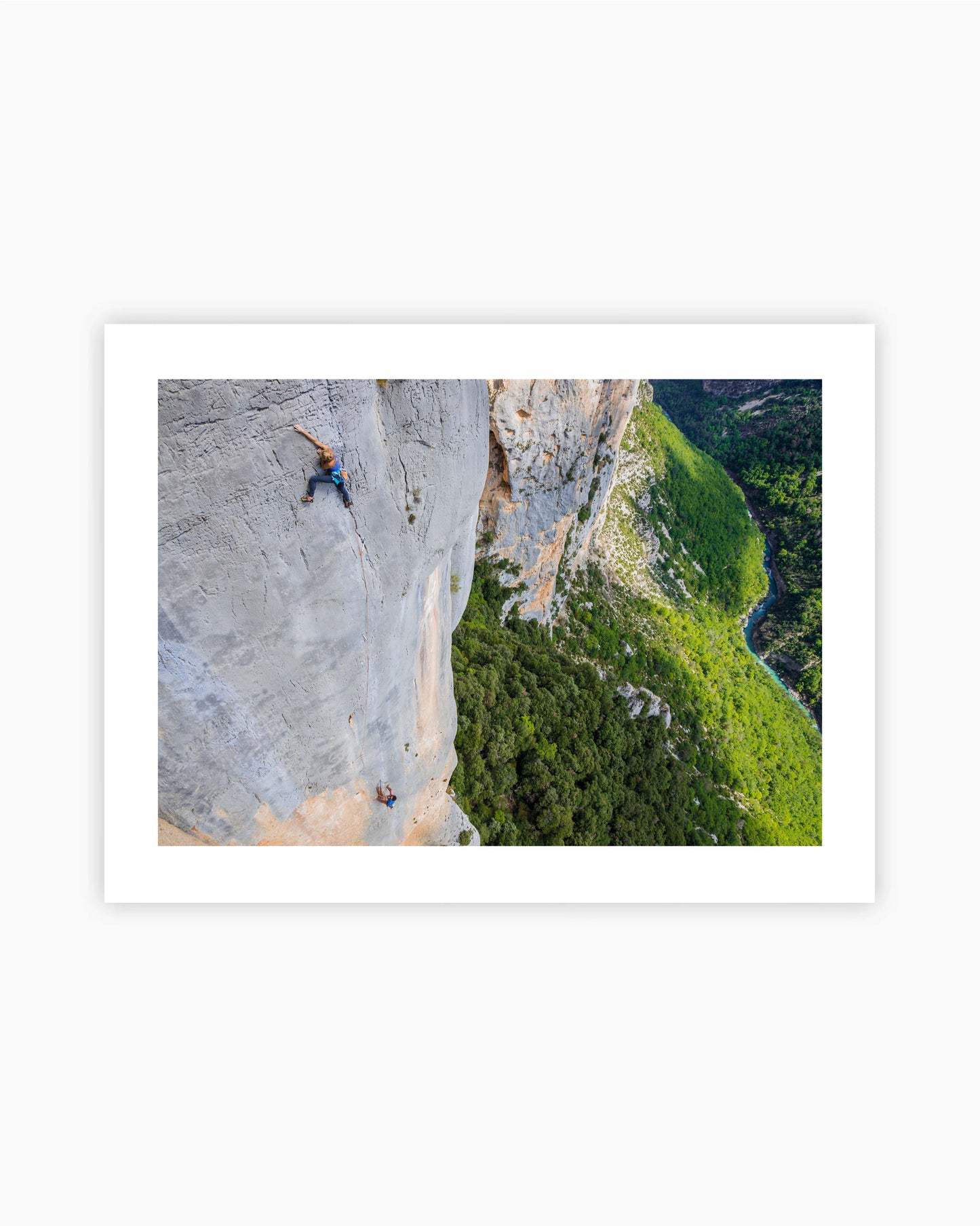 Print of climbers climbing in Gorges du Verdon, France.