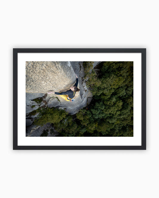 Framed print of Chloe Caulier climbing La Rose Des Sables 7a in Buoux, France.