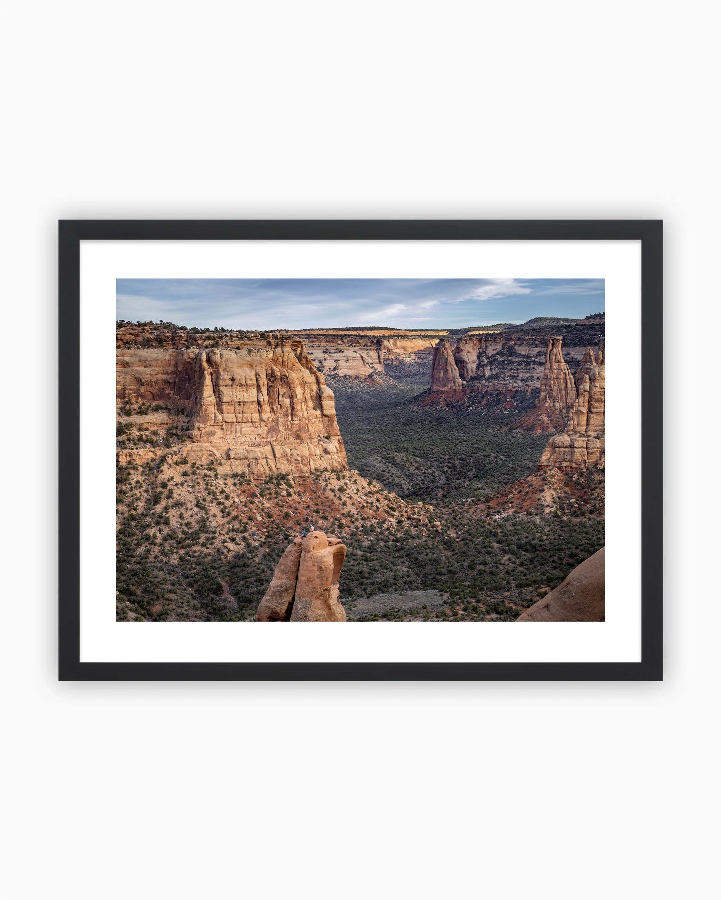 Framed print of climbers on the summit of Sentinel Spire. Colorado National Monument, USA.