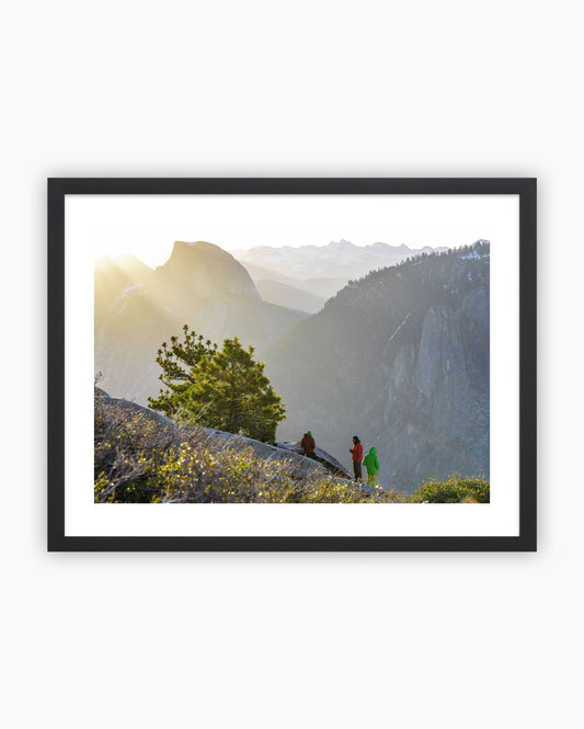 Framed print of Climbers on top of El Capitan during the sunset behind the Half Dome in Yosemite, France.