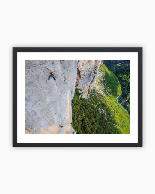 Framed print of climbers climbing in Gorges du Verdon, France.
