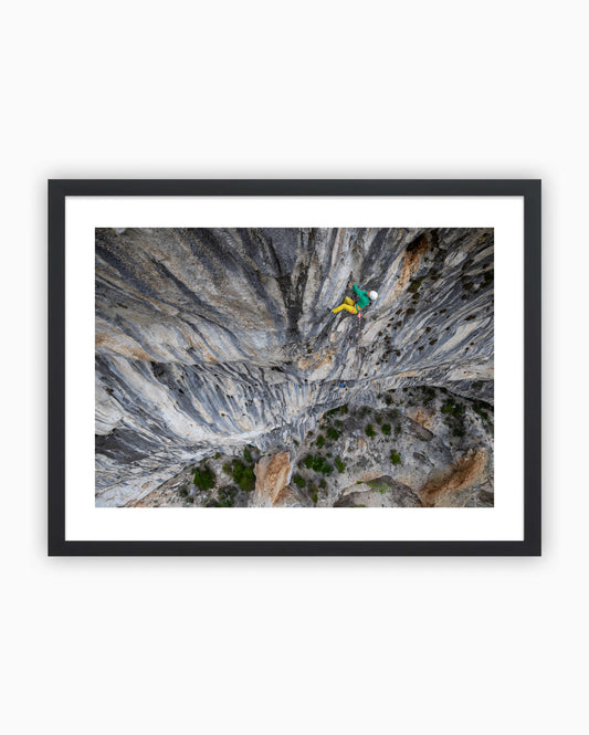 Framed print of Katherine Chooong climbing La Ramirole in Gorges du Verdon, France.
