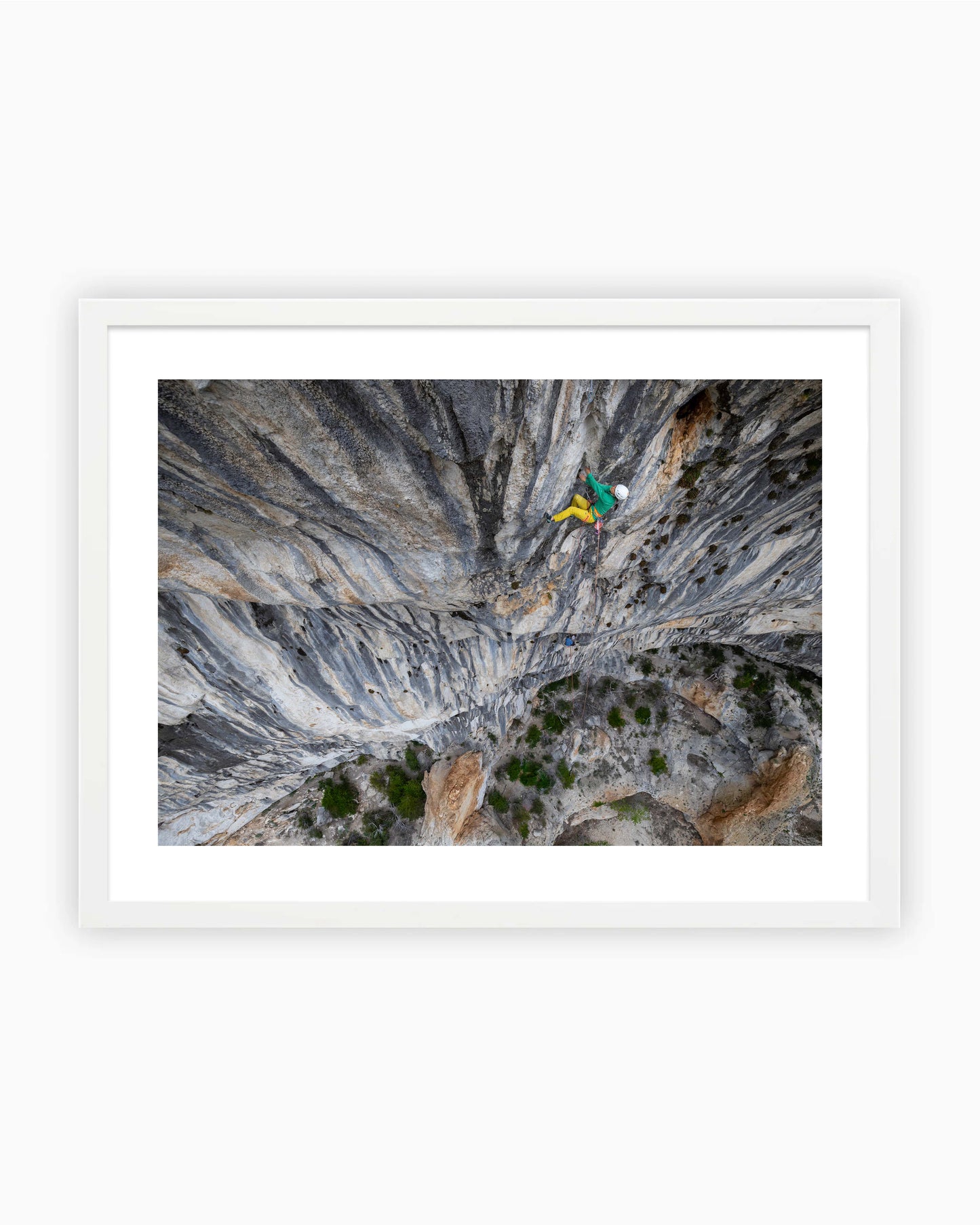Framed print of Katherine Chooong climbing La Ramirole in Gorges du Verdon, France.