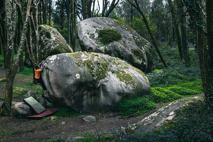 Print of Andrew King climbing TNT boulder in Sintra, Portugal.