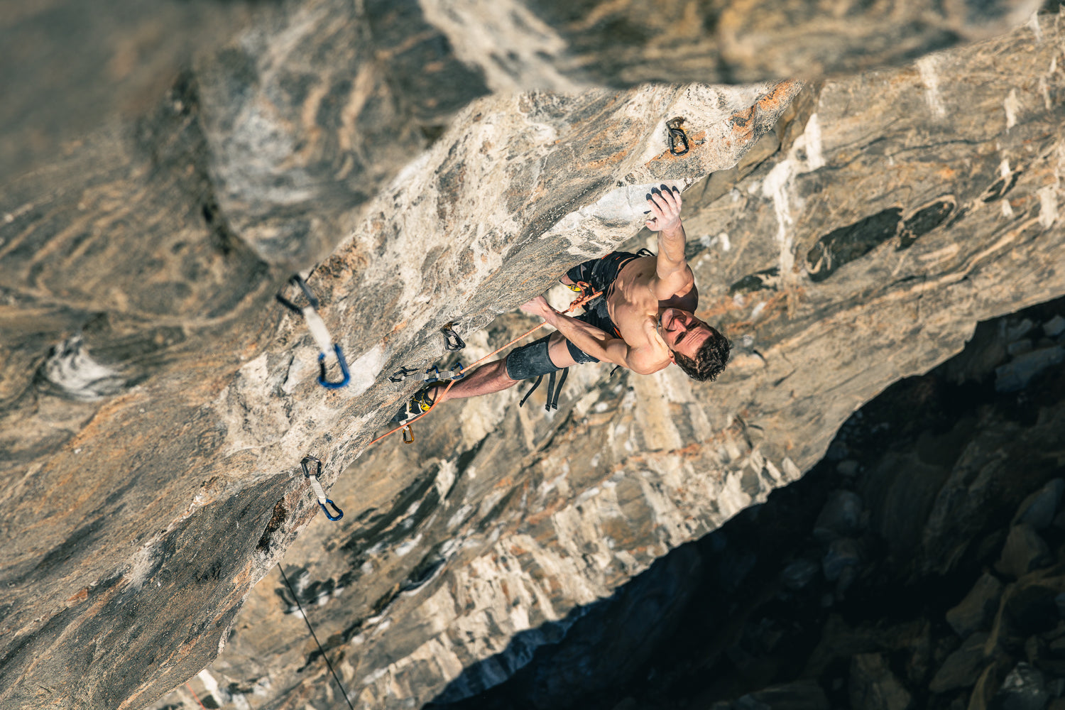 Adam Ondra climbing Project B.I.G. (proposed 9b+) at Flatanger, Norway, 2024. Climbing photography print by Jan Virt.