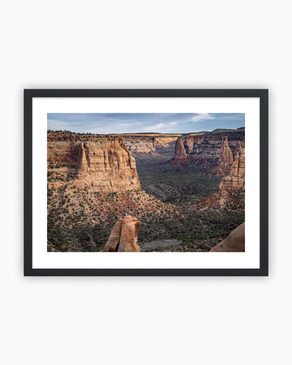 Framed print of climbers on the summit of Sentinel Spire. Colorado National Monument, USA.