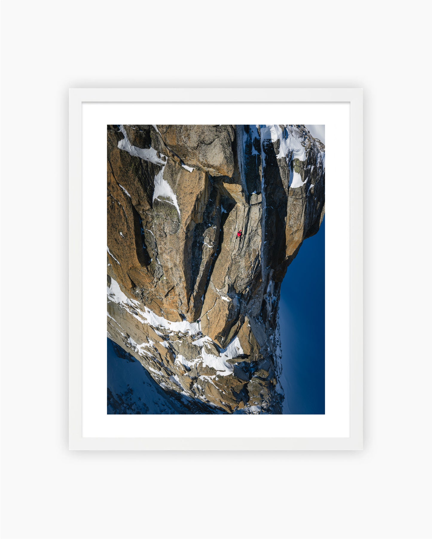 Print of Fay Manners and Ella Wright climbing La Muse de Trient, Tête de Biselx, Swiss Alps, first ascent April 2026. Photo: Jan Virt